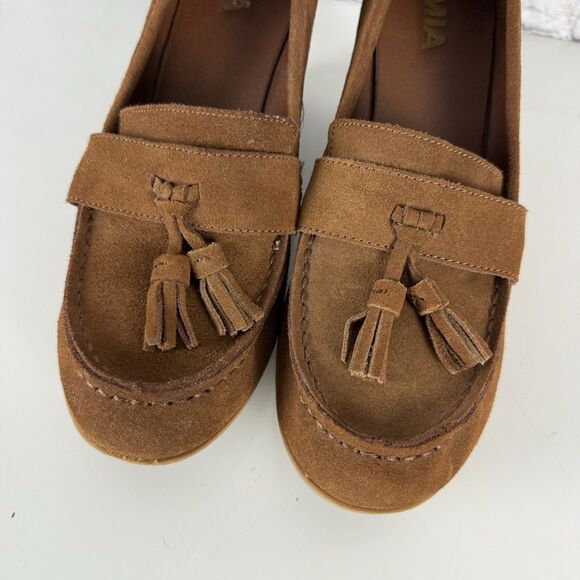 Mia Brigitta Wedge Heel Pump Suede Leather Tasseled Loafers Brown Women 10 Shoes - Picture 4 of 15